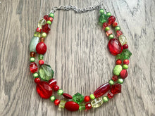 Load image into Gallery viewer, Christmas Necklace, Red, Green, and BLING! Holiday Jewelry, Christmas Jewelry, Red Green Jewelry, Beaded Christmas Gift Christmas Present