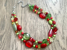 Load image into Gallery viewer, Christmas Necklace, Red, Green, and BLING! Holiday Jewelry, Christmas Jewelry, Red Green Jewelry, Beaded Christmas Gift Christmas Present