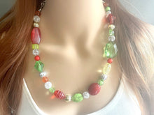 Load image into Gallery viewer, Metallic Christmas Necklace, Red &amp; Green Holiday Jewelry, Christmas Jewelry, Red Green Jewelry, Beaded Christmas Gift Christmas Present