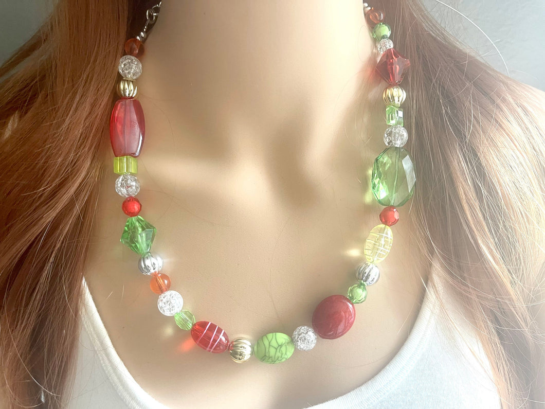 Metallic Christmas Necklace, Red & Green Holiday Jewelry, Christmas Jewelry, Red Green Jewelry, Beaded Christmas Gift Christmas Present