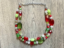 Load image into Gallery viewer, Metallic Christmas Necklace, Red, Green, and BLING! Holiday Jewelry, Christmas Jewelry, Red Green Jewelry, Beaded Gift Christmas Present