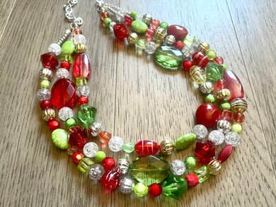 Metallic Christmas Necklace, Red, Green, and BLING! Holiday Jewelry, Christmas Jewelry, Red Green Jewelry, Beaded Christmas Gift Present