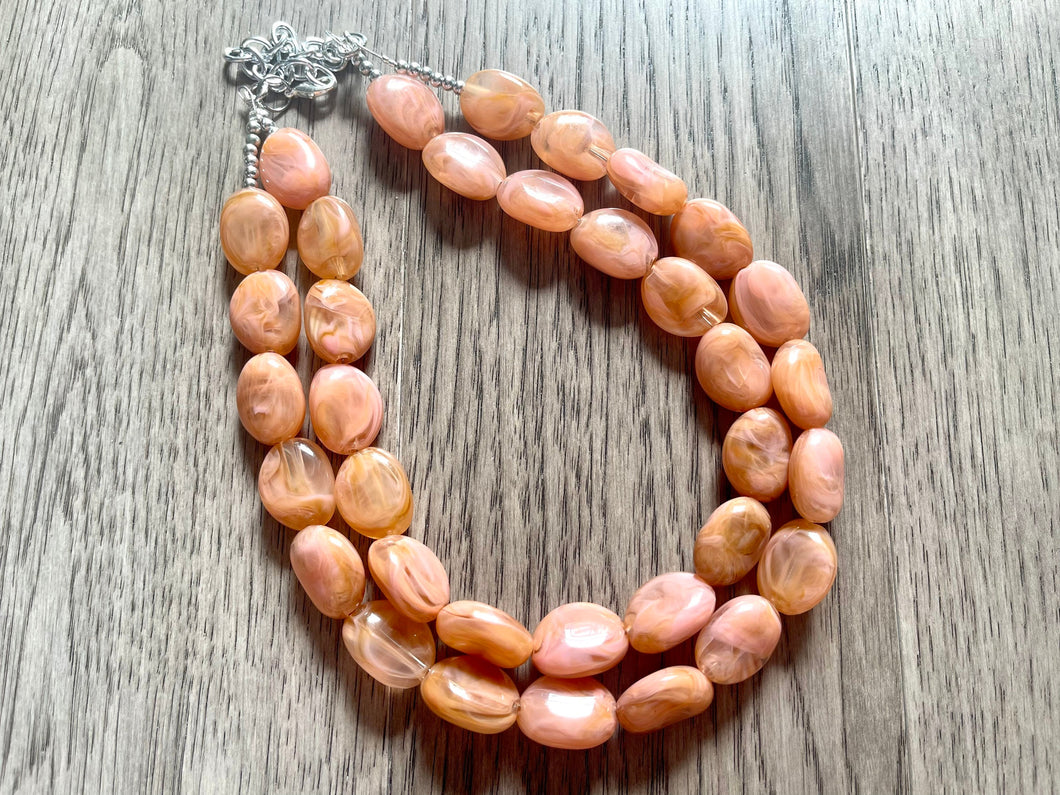 Pink & Champagne Chunky Statement Necklace, Big beaded jewelry, light brown statement, chunky champagne jewelry, beaded jewelry, big beaded