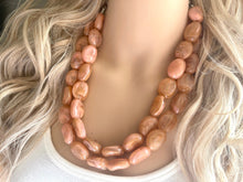 Load image into Gallery viewer, Pink &amp; Champagne Chunky Statement Necklace, Big beaded jewelry, light brown statement, chunky champagne jewelry, beaded jewelry, big beaded