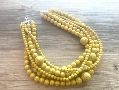 Yellow Necklace, 5 Strand Statement Jewelry, Yellow Chunky bib bridesmaid everyday bubble jewelry, crackle beaded resin bead