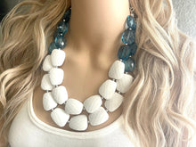 Load image into Gallery viewer, Nautical Chunky Statement Necklace, Big beaded jewelry, Double Strand Statement Necklace, navy blue white, navy necklace, white