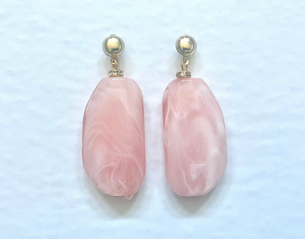 Blush Pink & Gold drop bead earrings, pink beaded statement earrings, baby pink jewelry, light pink earrings