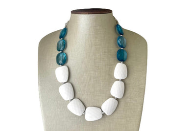 Nautical Chunky Statement Necklace, Big beaded jewelry, Single Strand Statement Necklace, navy blue white, navy necklace, white