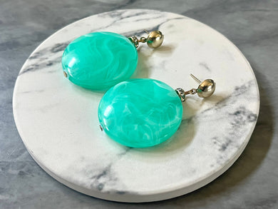 Mint Green & Gold drop bead earrings, green beaded statement earrings, light green jewelry, green geometric earrings