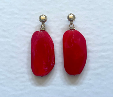 Red & Gold drop bead earrings, red beaded statement earrings, red jewelry, red dangle earrings