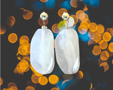 White & Gold drop bead earrings, white beaded statement earrings, white jewelry, creamy white dangle earrings