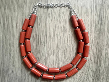 Load image into Gallery viewer, Rust statement necklace, double strand jewelry, burnt orange wedding Chunky Statement Necklace, silver orange beaded jewelry chunky