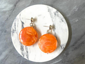 Orange& Gold drop bead earrings, orange beaded statement earrings, college orange jewelry, orange geometric earrings