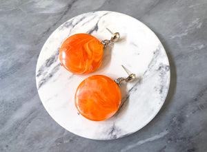 Orange& Gold drop bead earrings, orange beaded statement earrings, college orange jewelry, orange geometric earrings