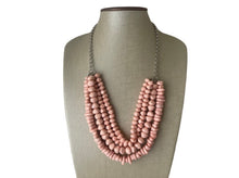 Load image into Gallery viewer, Peach Chip Statement Necklace, light pink jewelry, Baby pink bib chunky necklace, peach collar necklace