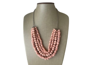 Peach Chip Statement Necklace, light pink jewelry, Baby pink bib chunky necklace, peach collar necklace