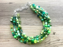 Load image into Gallery viewer, Green Ombré Confetti Necklace, Green jewelry, chunky bib beaded collar necklace, green statement jewelry, mint forest turquoise