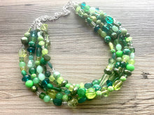 Load image into Gallery viewer, Green Ombré Confetti Necklace, Green jewelry, chunky bib beaded collar necklace, green statement jewelry, mint forest turquoise