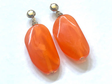 Orange& Gold drop bead earrings, orange beaded statement earrings, college orange jewelry, orange geometric earrings