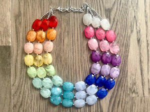 Triple Rainbow Beaded Necklace, Colorful Jewelry, Chunky statement necklace, big beaded necklace, rainbow jewelry, rainbow baby confetti