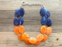 Load image into Gallery viewer, Orange &amp; Blue Chunky Statement Necklace, Big beaded jewelry, multi strand Statement Necklace, chunky royal blue orange jewelry earrings