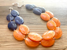 Load image into Gallery viewer, Orange &amp; Blue Chunky Statement Necklace, Big beaded jewelry, multi strand Statement Necklace, chunky royal blue orange jewelry earrings