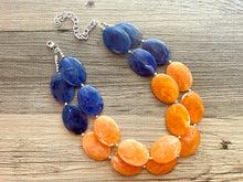 Load image into Gallery viewer, Orange &amp; Blue Chunky Statement Necklace, Big beaded jewelry, multi strand Statement Necklace, chunky royal blue orange jewelry earrings