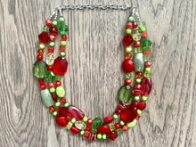 Load image into Gallery viewer, Christmas Jewelry Set, Red, Green, and BLING! Holiday Necklace Earrings Bracelet Jewelry, Red Green Jewelry, Beaded Christmas Gift Present