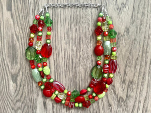 Christmas Jewelry Set, Red, Green, and BLING! Holiday Necklace Earrings Bracelet Jewelry, Red Green Jewelry, Beaded Christmas Gift Present