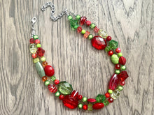 Load image into Gallery viewer, Christmas Necklace, Red, Green, and BLING! Holiday Jewelry, Christmas Jewelry, Red Green Jewelry, Beaded Christmas Gift Christmas Present