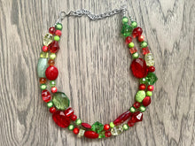 Load image into Gallery viewer, Christmas Necklace, Red, Green, and BLING! Holiday Jewelry, Christmas Jewelry, Red Green Jewelry, Beaded Christmas Gift Christmas Present