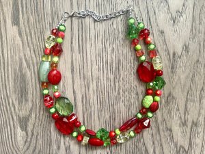 Christmas Necklace, Red, Green, and BLING! Holiday Jewelry, Christmas Jewelry, Red Green Jewelry, Beaded Christmas Gift Christmas Present