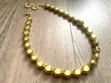 Gold Goddess Single Strand statement necklace, mirror gold big beaded jewelry gifts for women bib jewelry Gold Nugget