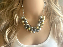 Load image into Gallery viewer, Metallic Mirror Necklace, extra chunky jewelry, beaded chunky statement necklace, colorful necklace, Silver gold rosegold black jewelry
