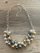 Load image into Gallery viewer, Metallic Mirror Necklace, extra chunky jewelry, beaded chunky statement necklace, colorful necklace, Silver gold rosegold black jewelry