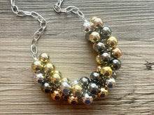 Load image into Gallery viewer, Metallic Mirror Necklace, extra chunky jewelry, beaded chunky statement necklace, colorful necklace, Silver gold rosegold black jewelry