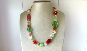 Metallic Christmas Necklace, Red & Green Holiday Jewelry, Christmas Jewelry, Red Green Jewelry, Beaded Christmas Gift Christmas Present