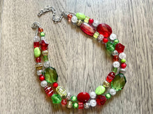 Load image into Gallery viewer, Metallic Christmas Necklace, Red, Green, and BLING! Holiday Jewelry, Christmas Jewelry, Red Green Jewelry, Beaded Gift Christmas Present