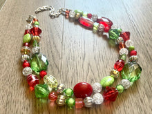 Load image into Gallery viewer, Metallic Christmas Necklace, Red, Green, and BLING! Holiday Jewelry, Christmas Jewelry, Red Green Jewelry, Beaded Gift Christmas Present