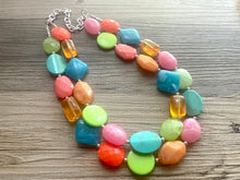 Load image into Gallery viewer, Taco Tuesday Statement Necklace, chunky bib beaded jewelry, Rainbow jewelry, pink blue green orange necklace, beaded acrylic jewelry