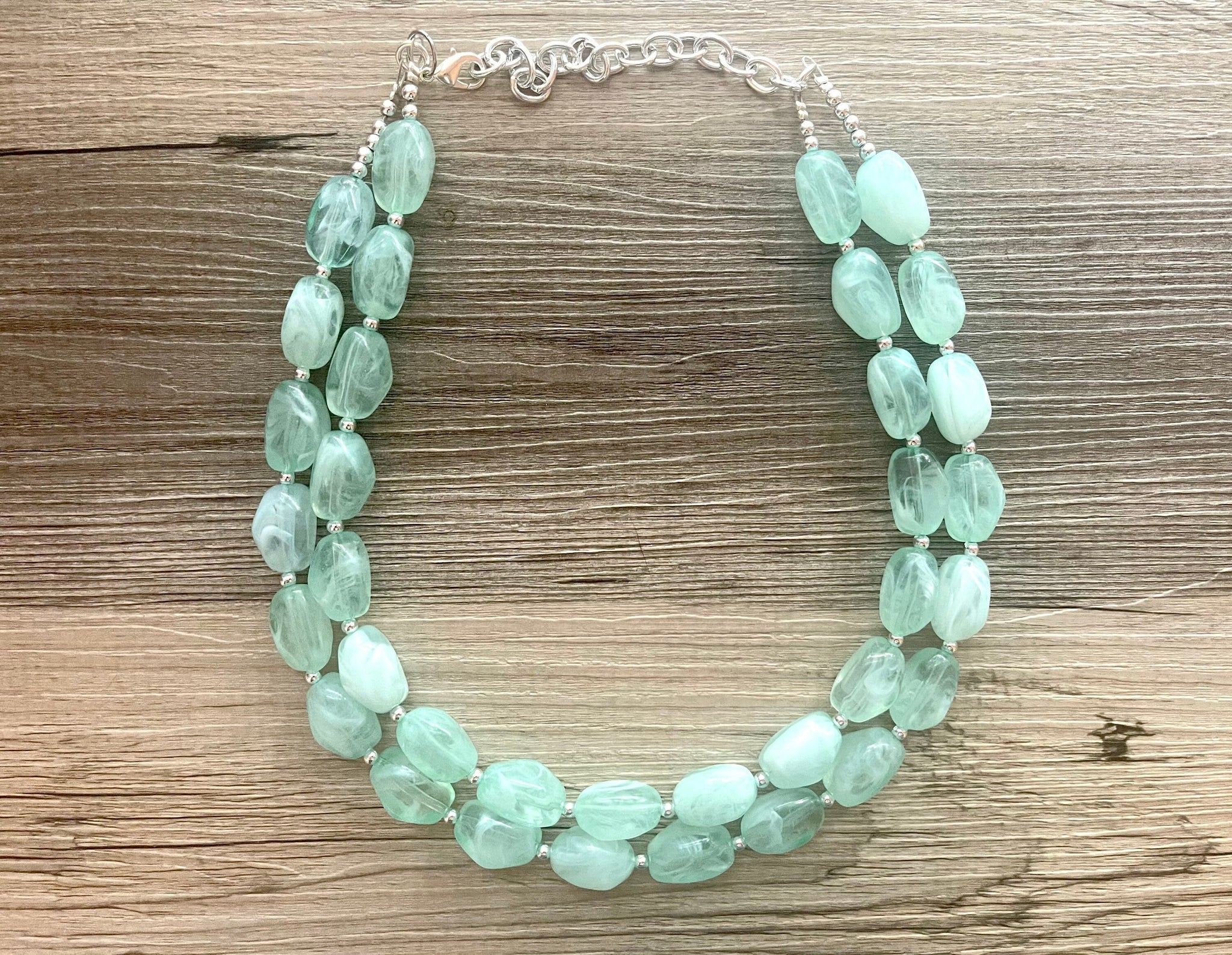 Mint sale Green Necklace: Chunky Rustic Amazonite Bead Gemstones with Sterling Silver, Statement Necklace