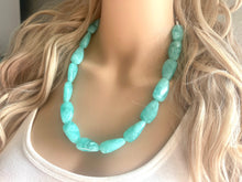 Load image into Gallery viewer, Mint Green Chunky Statement Necklace &amp; Stretch Bracelet set, Single Strand Beaded Jewelry, Green jewelry, bridesmaid silver creamy wedding