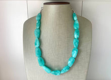 Load image into Gallery viewer, Mint Green Chunky Statement Necklace &amp; Stretch Bracelet set, Single Strand Beaded Jewelry, Green jewelry, bridesmaid silver creamy wedding