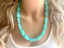 Load image into Gallery viewer, Mint Green Chunky Statement Necklace &amp; Stretch Bracelet set, Single Strand Beaded Jewelry, Green jewelry, bridesmaid silver creamy wedding