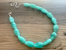Load image into Gallery viewer, Mint Green Chunky Statement Necklace &amp; Stretch Bracelet set, Single Strand Beaded Jewelry, Green jewelry, bridesmaid silver creamy wedding