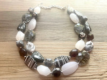 Load image into Gallery viewer, Black &amp; White Zebra Statement Necklace, chunky beaded jewelry, neutral necklace, black and white necklace, beaded jewelry animal print
