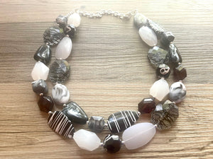 Black & White Zebra Statement Necklace, chunky beaded jewelry, neutral necklace, black and white necklace, beaded jewelry animal print