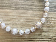 Load image into Gallery viewer, Long White &amp; Gold Necklace, single strand gold jewelry, big beaded chunky statement necklace, black necklace, gold jewelry