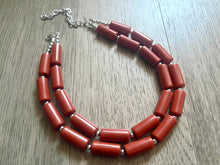 Load image into Gallery viewer, Rust statement necklace, double strand jewelry, burnt orange wedding Chunky Statement Necklace, silver orange beaded jewelry chunky