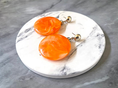 Orange& Gold drop bead earrings, orange beaded statement earrings, college orange jewelry, orange geometric earrings